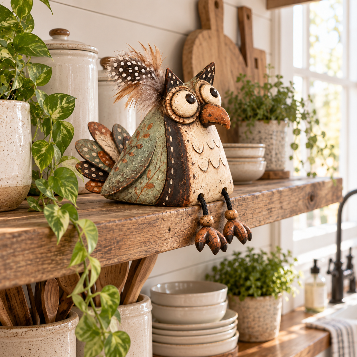 🦉✨ Rustieke Uilen Plankdecoratie – Warme Landelijke Sfeer!