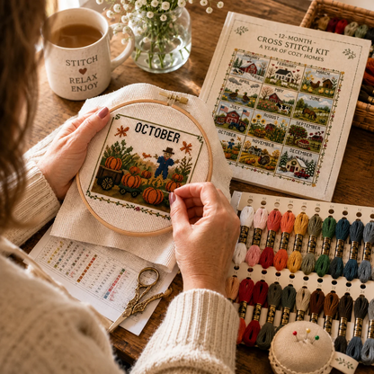 🧵✨ 12 Maanden Seizoensgebonden Borduurpakket – Creëer Warme Herinneringen Het Hele Jaar Door!