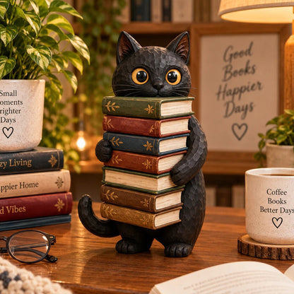 🐱📚 Beeldje van een lezende kat — Een boekenliefhebbers-accessoire voor gezellige hoekjes