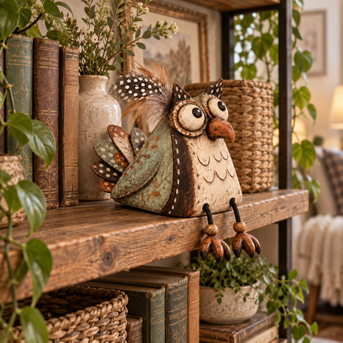 🦉✨ Rustieke Uilen Plankdecoratie – Warme Landelijke Sfeer!