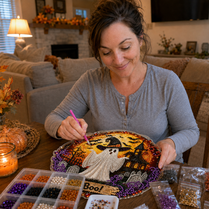 ✨🎃Halloween-hangsieraad-set met zwarte kat en maan in diamantkunststijl👻