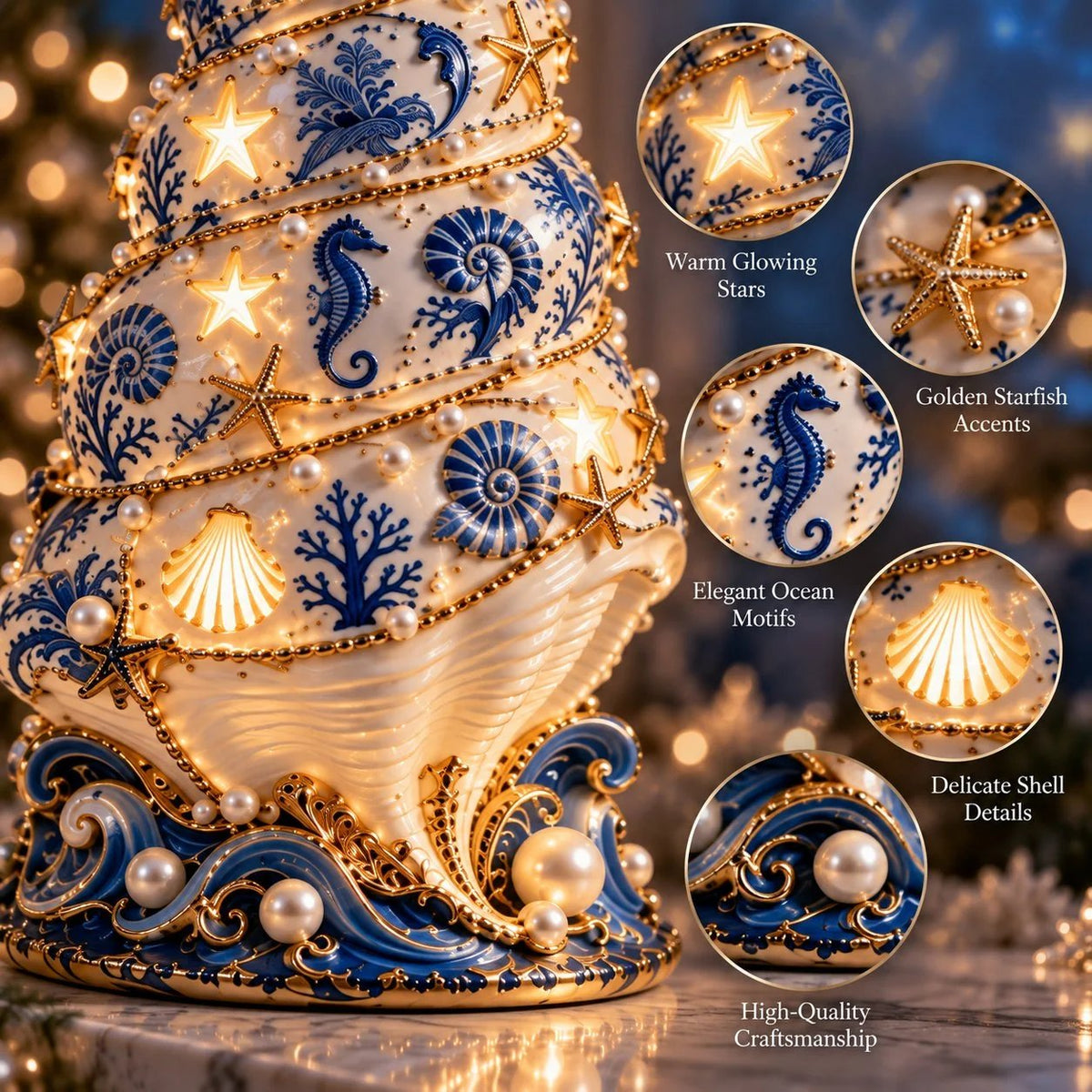 🌊 Kerstlamp met projectie van een schelpenboom aan de kust | Warme gloed & op de oceaan geïnspireerde kerstprojectie ✨
