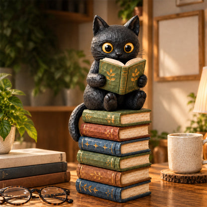 🐱📚 Beeldje van een lezende kat — Een boekenliefhebbers-accessoire voor gezellige hoekjes