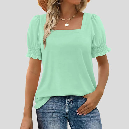 🌸Shirt met U-hals en bloembladmouwe