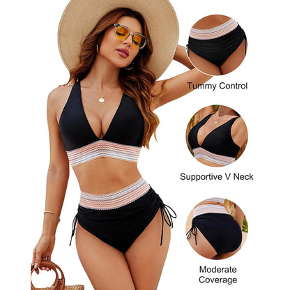 ☀️Tijdelijke vakantieaanbieding🏖️Bikinisets met hoge taille en buikcorrigerende kleuren: Color Block Bikini Sets