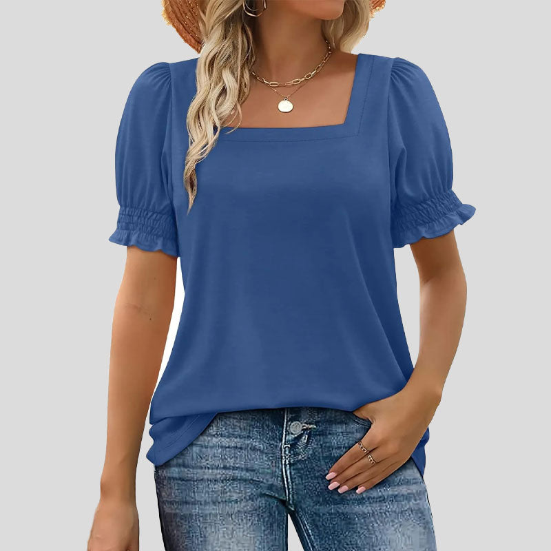 🌸Shirt met U-hals en bloembladmouwe
