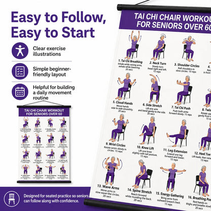 🧘‍♀️☯Tai Chi-oefeningenkaart voor senioren (16 x 24 inches) – Eenvoudige dagelijkse beweging zonder gedoe!