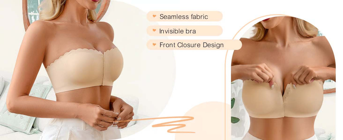 🔥Laatste dag ❤️Naadloze strapless bandeau-bh met voorsluiting