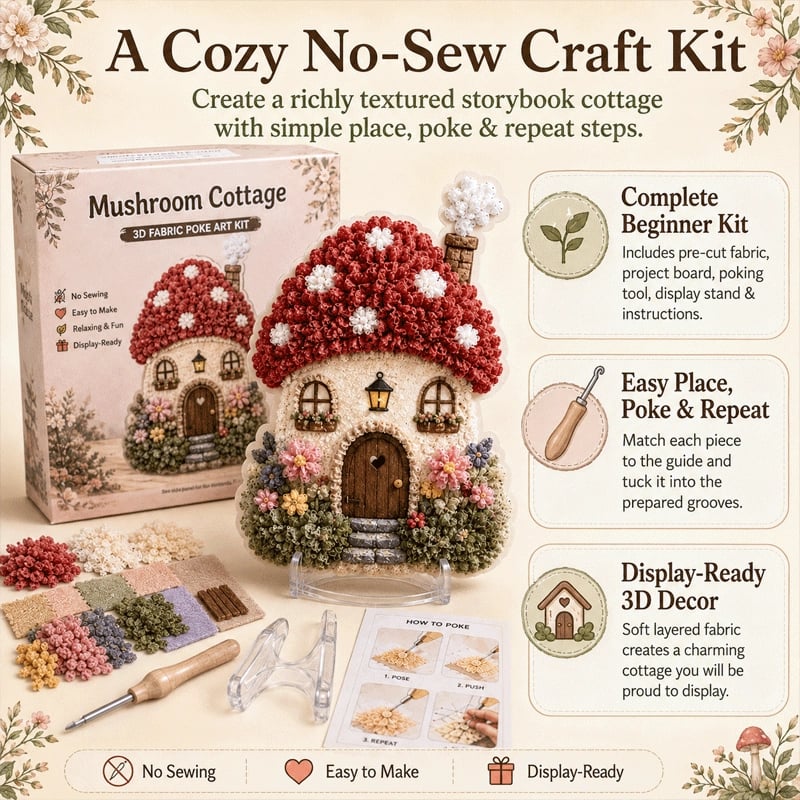 🔥Laatste dag: 50% KORTING - ✨Whimsical Village 3D-poke-art-set van stof