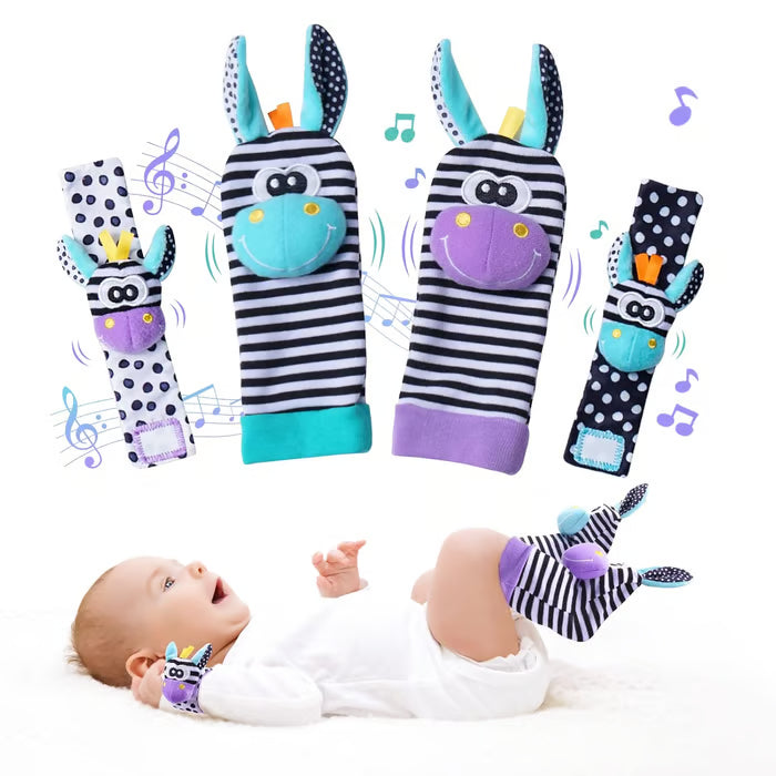 🔥Laatste dag: 49% KORTING - 👶🌈Een set sokjes met belletjes en rammelaars voor pasgeboren baby's, met cartoon-dierenmotief