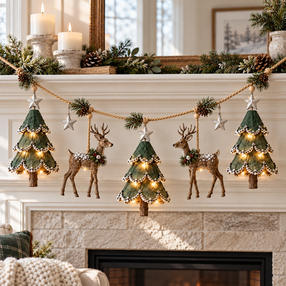 🎄🦌 Handgemaakte Kerstbos Decoratie met Licht – Een Betoverend Wintertafereel