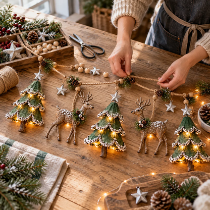 🎄🦌 Handgemaakte Kerstbos Decoratie met Licht – Een Betoverend Wintertafereel