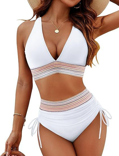 ☀️Tijdelijke vakantieaanbieding🏖️Bikinisets met hoge taille en buikcorrigerende kleuren: Color Block Bikini Sets
