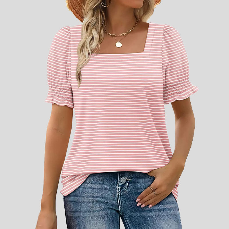 🌸Shirt met U-hals en bloembladmouwe