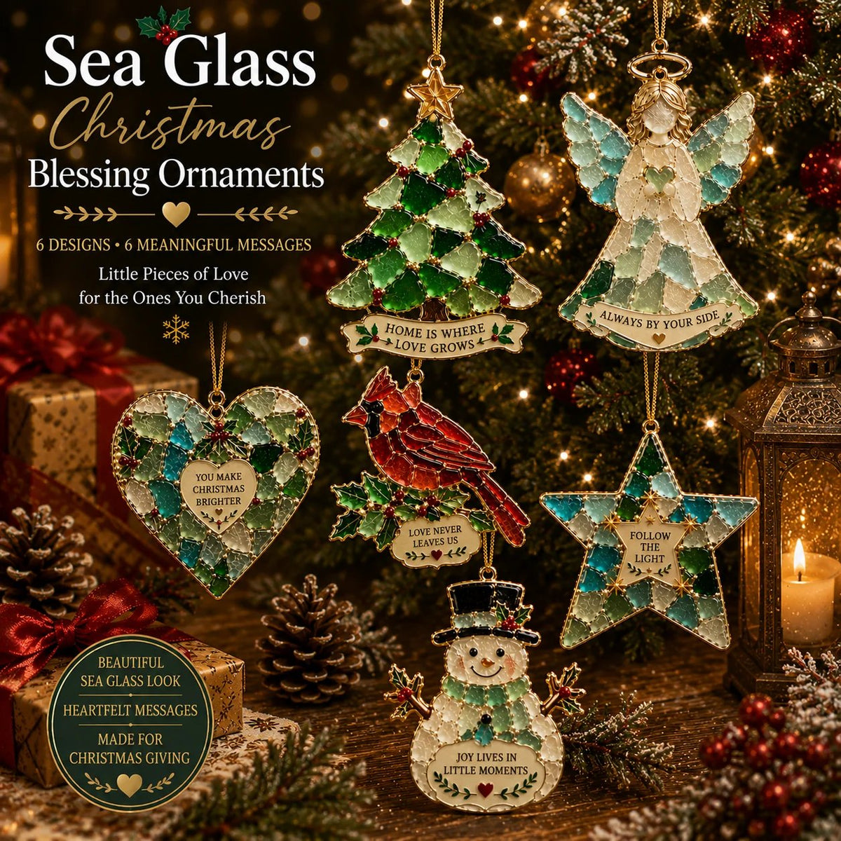 🎄 Kerstversieringen van zeeglas met een kerstboodschap
