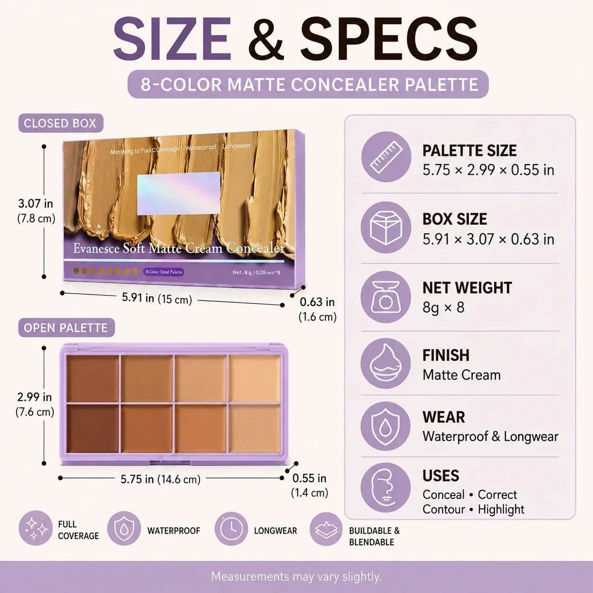 ✨💥🎨 8-kleuren mat concealerpalet – Waterbestendig, volledige dekking voor het corrigeren, contouren en bedekken van tatoeages ✨