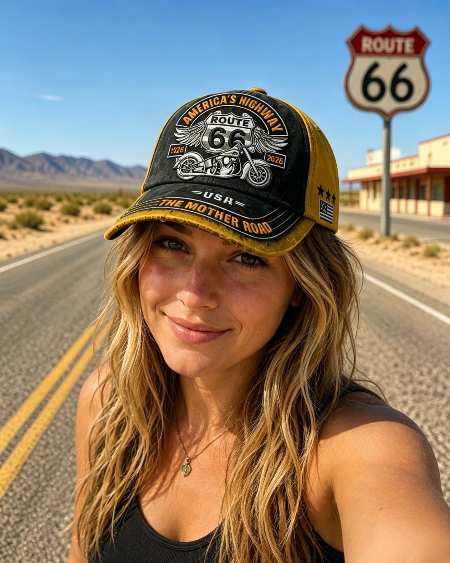 🏍️Casual baseballpet met retro-print ter ere van het 100-jarig jubileum van US Route 66