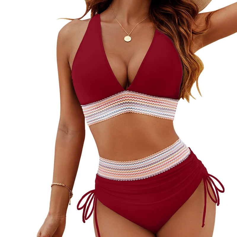 ☀️Tijdelijke vakantieaanbieding🏖️Bikinisets met hoge taille en buikcorrigerende kleuren: Color Block Bikini Sets