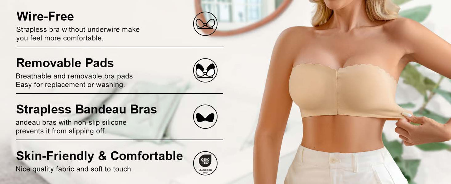 🔥Laatste dag ❤️Naadloze strapless bandeau-bh met voorsluiting