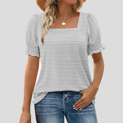 🌸Shirt met U-hals en bloembladmouwe