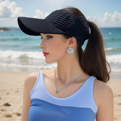 Stijlvolle Dames Zonneklep – Ademend, Licht en Beschermend ☀️🧢🌿Set van twee zonnehoeden voor dames met hoge paardenstaart
