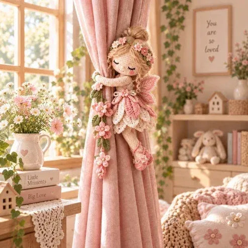 🧚✨ Gehaakte gordijnbandjes ‘Fairy Hug’ – Speelse feeënraamversiering, handgemaakte sieraden & uniek cadeau-idee