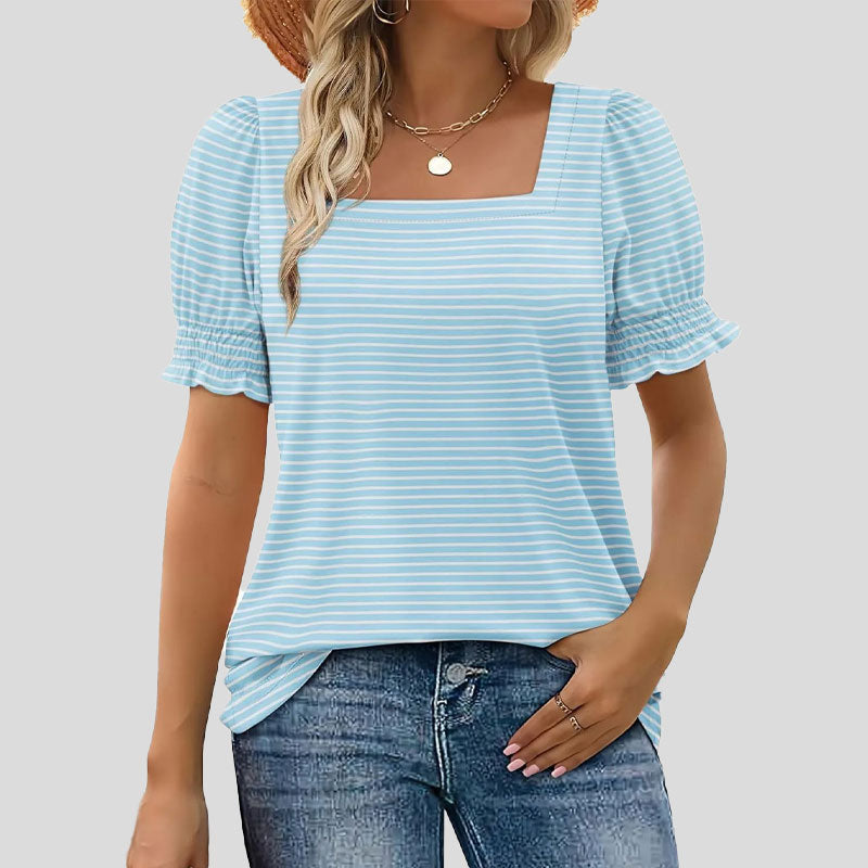 🌸Shirt met U-hals en bloembladmouwe