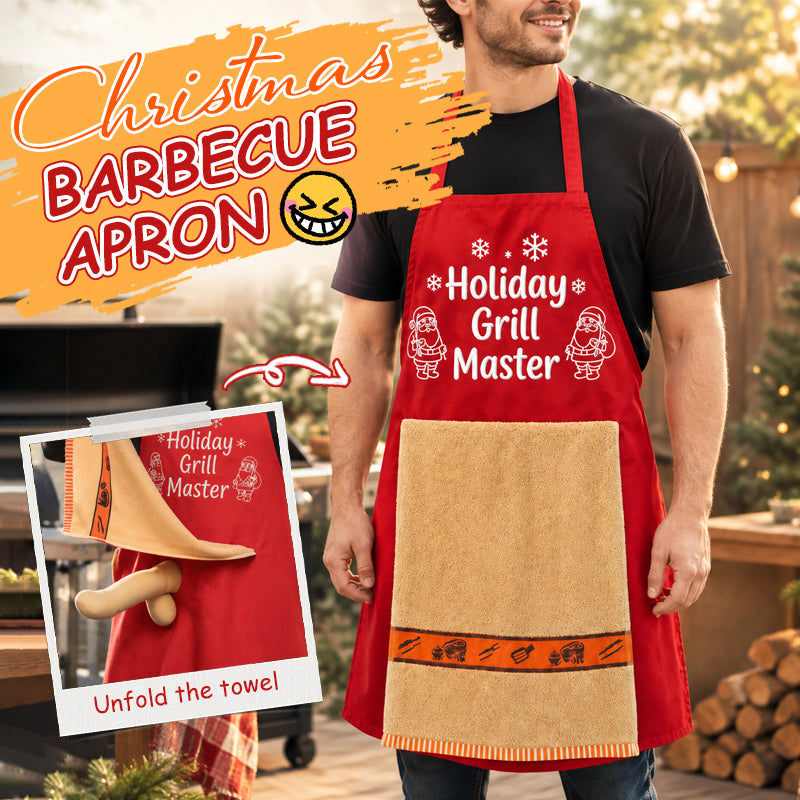 🎅 Kerst-BBQ-schort – Grappig kerstschort voor de grillmeester, inclusief handdoek