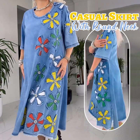 🔥2025 Nieuwe aankomst🌸Casual rok met ronde halslijn