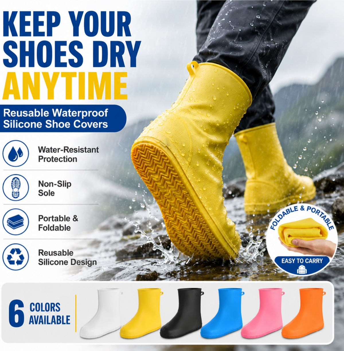 👟💧 Stevige regenschoenovertrekken — waterdicht, antislip en opvouwbaar voor avonturen in de buitenlucht