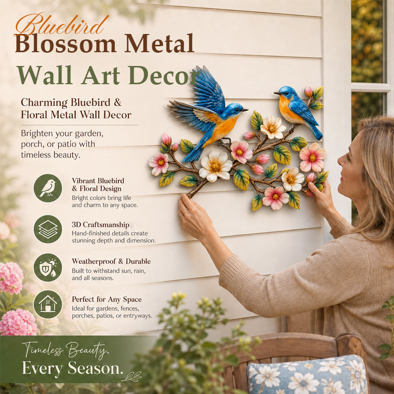 Bluebird Blossom metalen wanddecoratie  🐦🌸✨