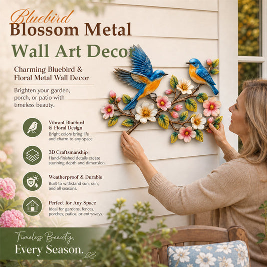 Bluebird Blossom metalen wanddecoratie  🐦🌸✨
