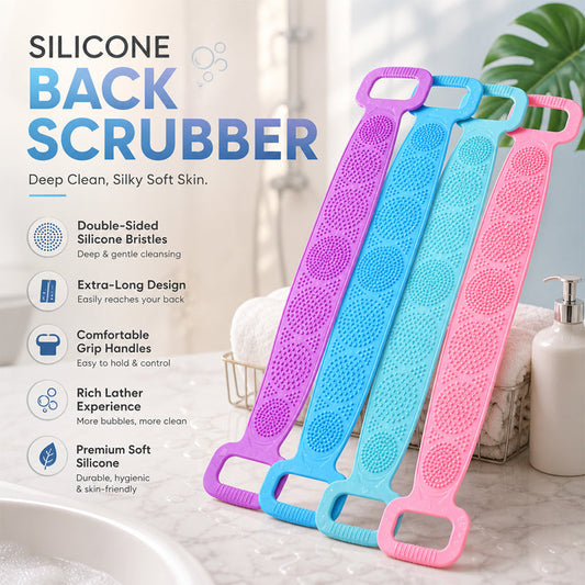 🌿🛁 Extra Lange Siliconen Rugborstel – Reinigt, Masseert & Verzorgt! ✨💙
