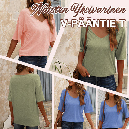 Dames-T-shirt met effen kleur V-hals