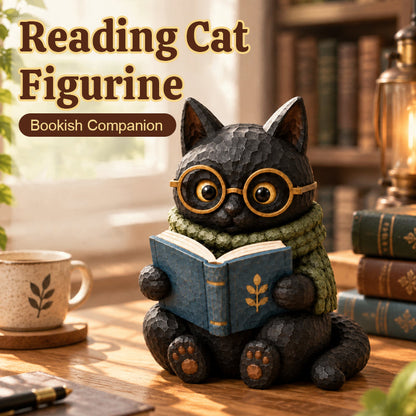 🐱📚 Beeldje van een lezende kat — Een boekenliefhebbers-accessoire voor gezellige hoekjes