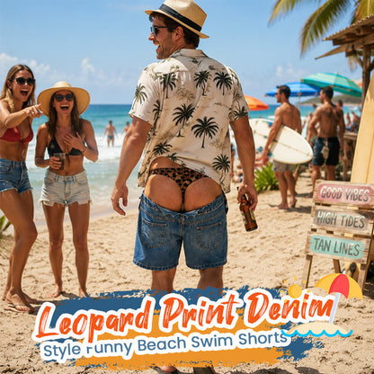 😄🐆Leuke strandzwemkleding van denim met luipaardprint