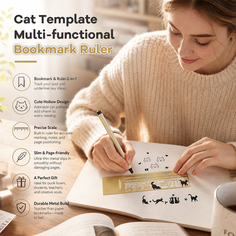 🐱📏 Multifunctionele katten-sjabloon boekenlegger en liniaal 📚✏️
