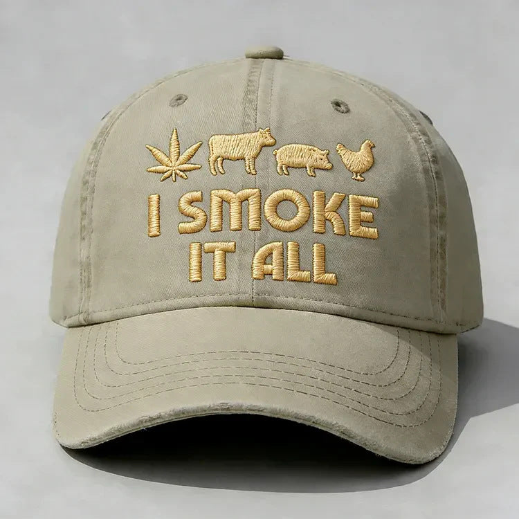 🧢 “I Smoke It All” geborduurde pet – Koel, comfortabel en grappig! 😎✨