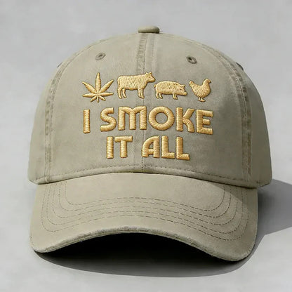 🧢 “I Smoke It All” geborduurde pet – Koel, comfortabel en grappig! 😎✨
