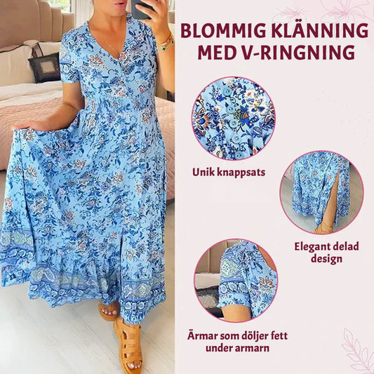 Gebloemde jurk met V-hals