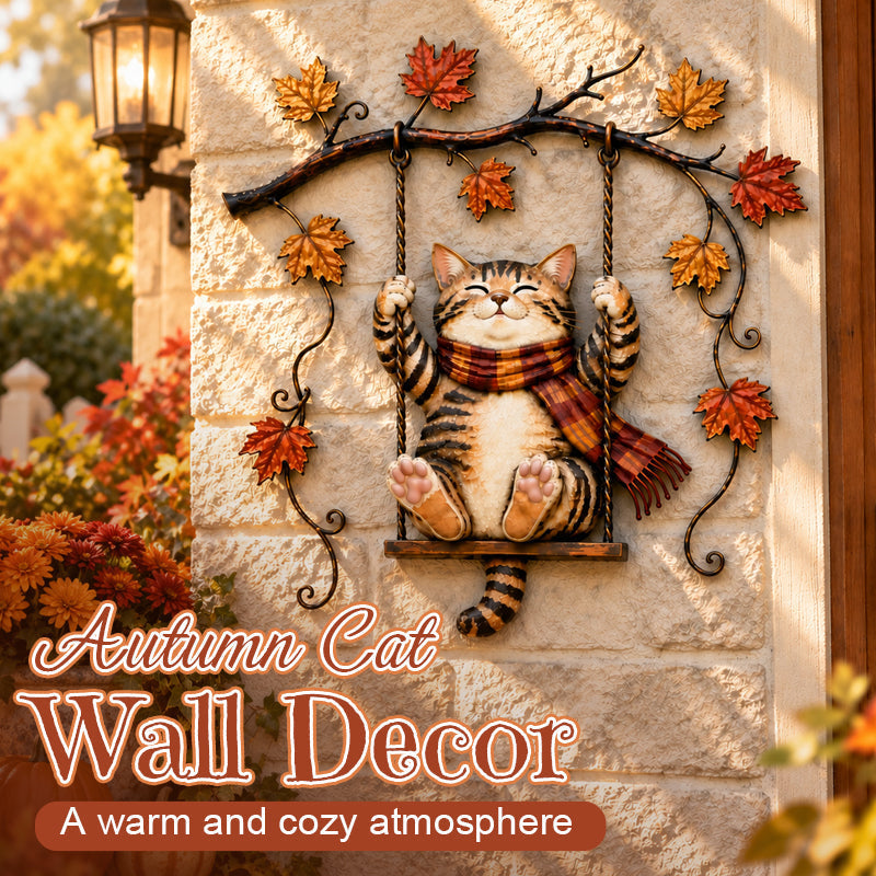 🍁Metalen wanddecoratie met herfstkat🐱