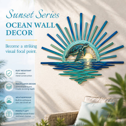 🌅 ‘Legend of the Sunset Tides’ metalen wanddecoratie – 🌊 Metalen wanddecoratie in vintage maritieme stijl