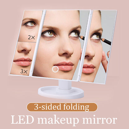 Driezijdige inklapbare Led make-up spiegel