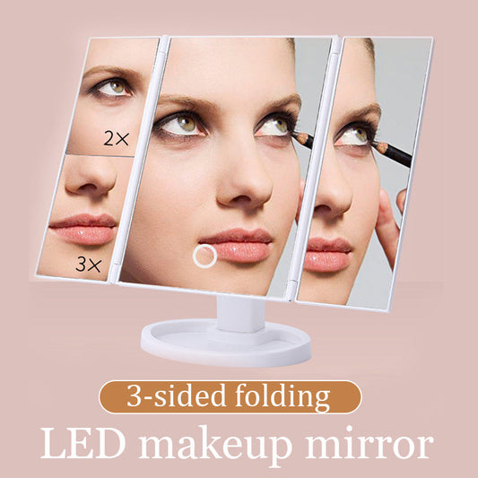 Driezijdige inklapbare Led make-up spiegel