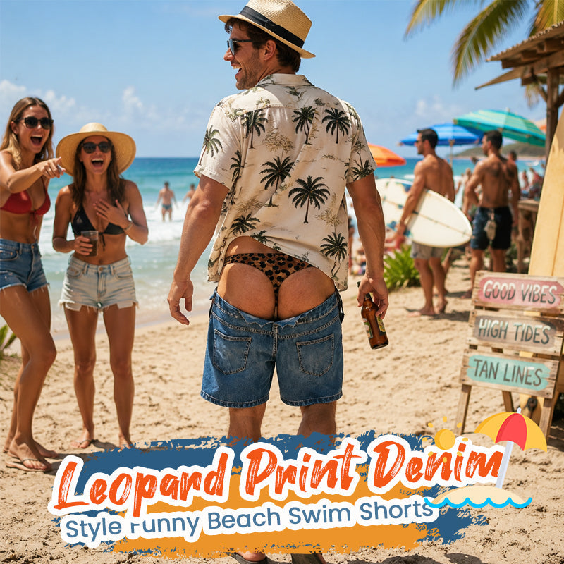 😄🐆Leuke strandzwemkleding van denim met luipaardprint