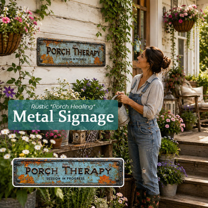 50% Zomerkorting Voor De Perfecte Farmhouse Sfeer! 🌞🌿🏡Metalen bord in landelijke stijl met de tekst “Porch Healing”