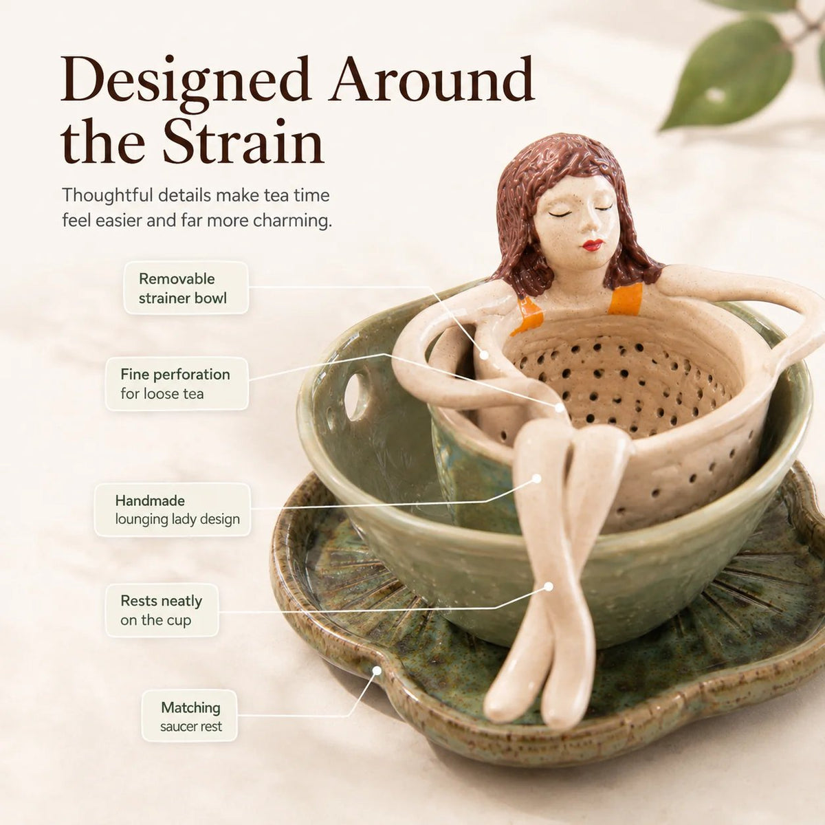 ☕🏺Whimsical Sitting Lady Ceramic Tea Strainer Collection