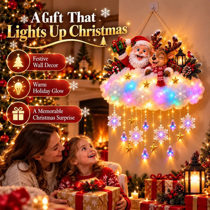 🎄 Verlichte kerstwolk als hangdecoratie – Kerstman & winterdorp als kerstversiering