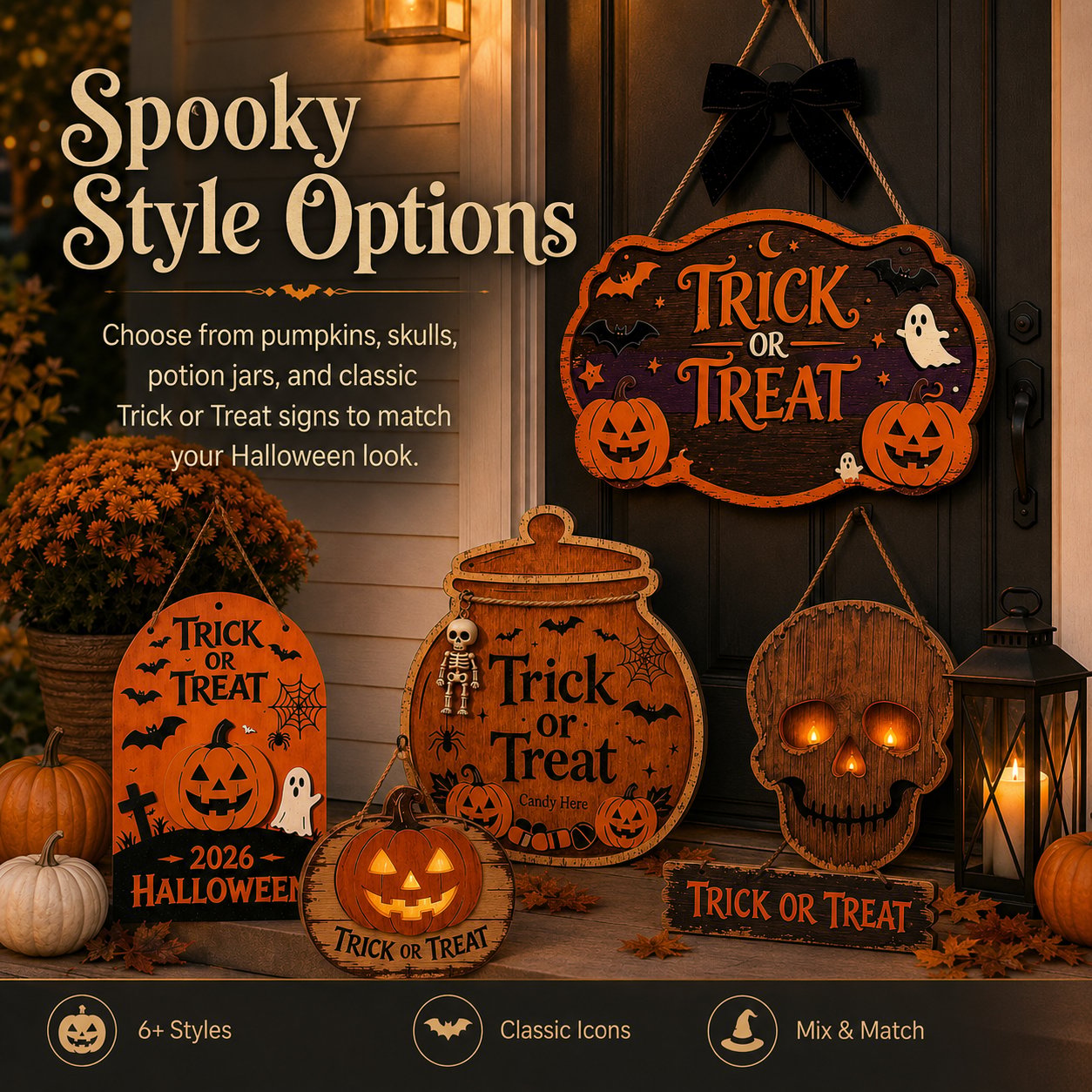 🎃 Trick or Treat Halloween Deurbord – Sfeervolle Halloween Welkom Decoratie 👻🦇