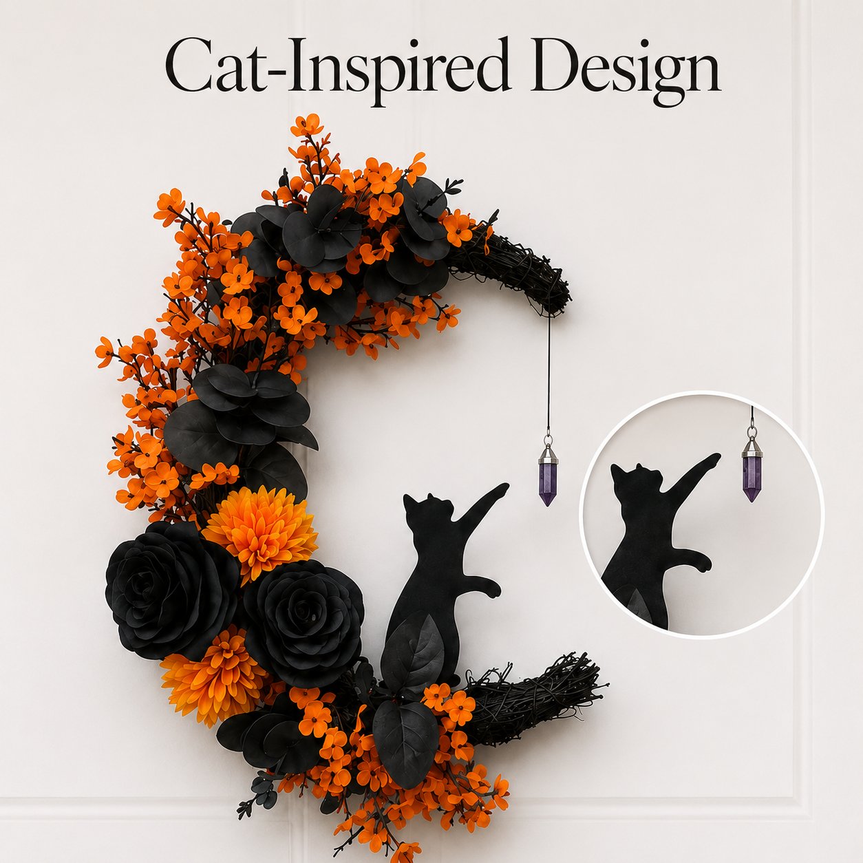 🐈‍⬛🌙Handgemaakte Halloween-kattenkrans